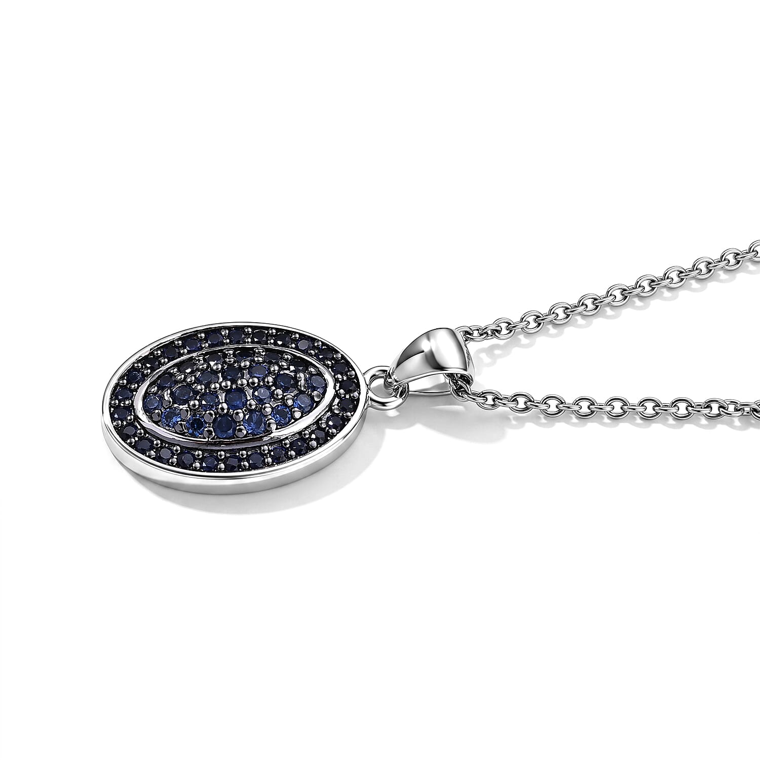 EverTrue Lab Created Blue Sapphire 1.10 ctw Radiant Orbit Pendant in Platinum Bond with Stainless Steel Necklace 20 Inches