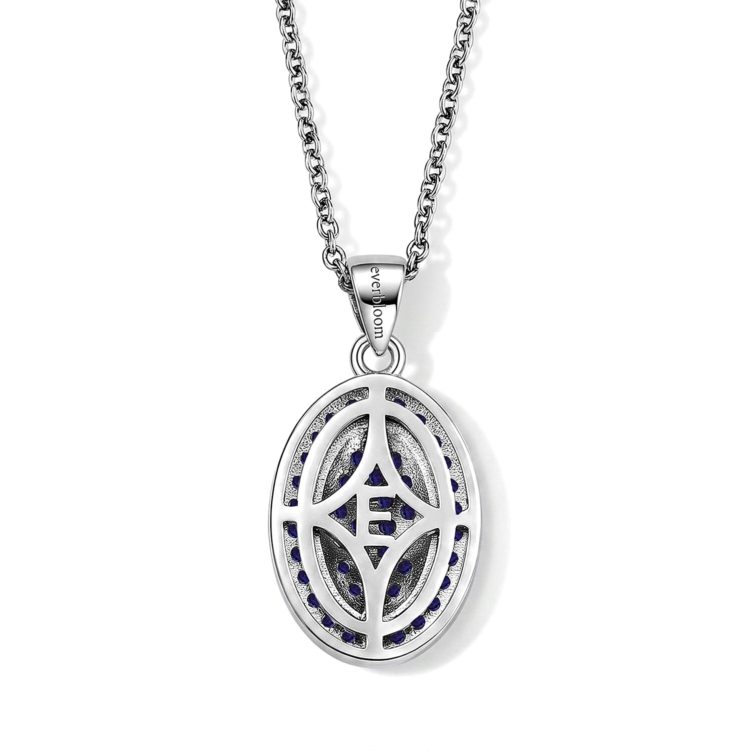 EverTrue Lab Created Blue Sapphire 1.10 ctw Radiant Orbit Pendant in Platinum Bond with Stainless Steel Necklace 20 Inches
