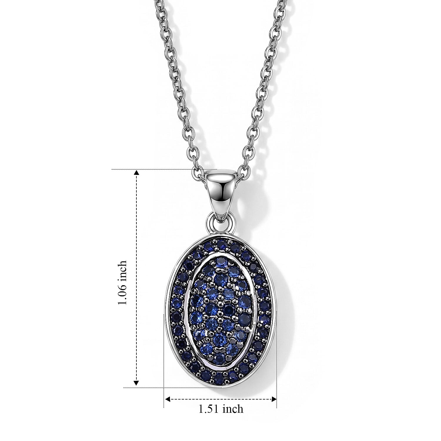 EverTrue Lab Created Blue Sapphire 1.10 ctw Radiant Orbit Pendant in Platinum Bond with Stainless Steel Necklace 20 Inches