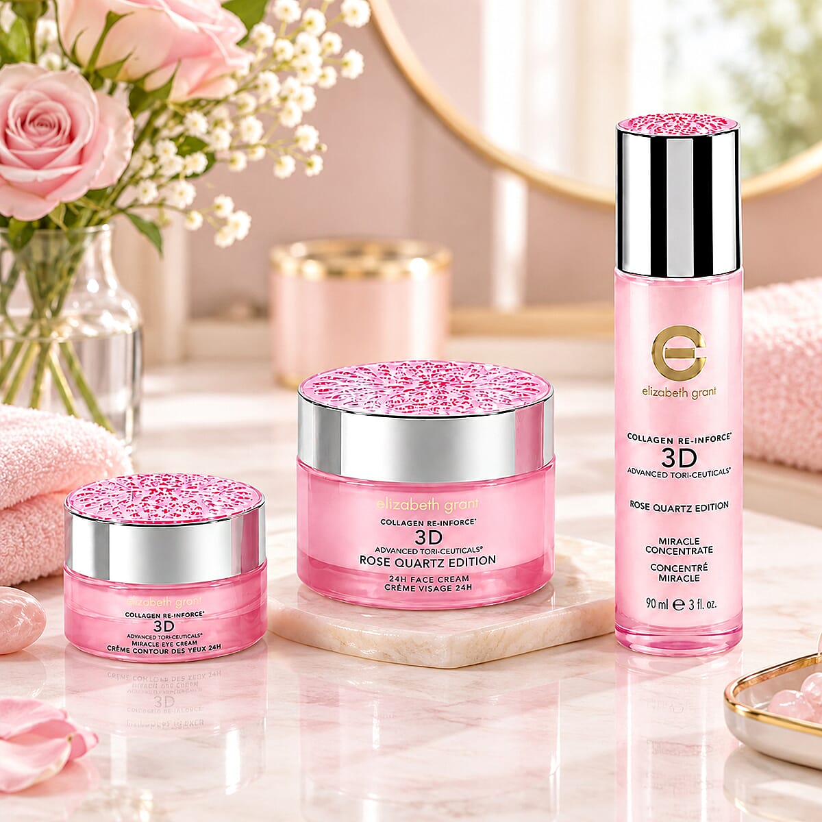 Elizabeth Grant Collagen Re-Inforce 3-piece Rose Quartz Edition with Golden Toiletry Bag