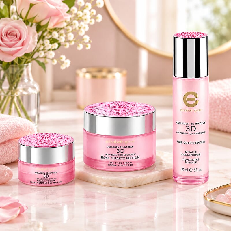 Elizabeth Grant Collagen Re-Inforce 3-piece Rose Quartz Edition with Golden Toiletry Bag