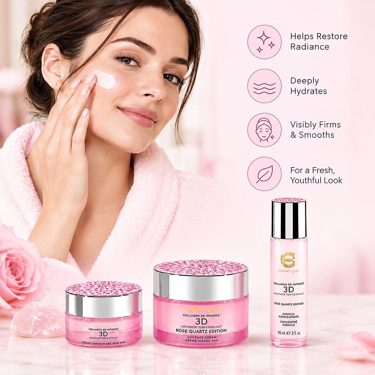Elizabeth Grant Collagen Re-Inforce 3-piece Rose Quartz Edition with Golden Toiletry Bag