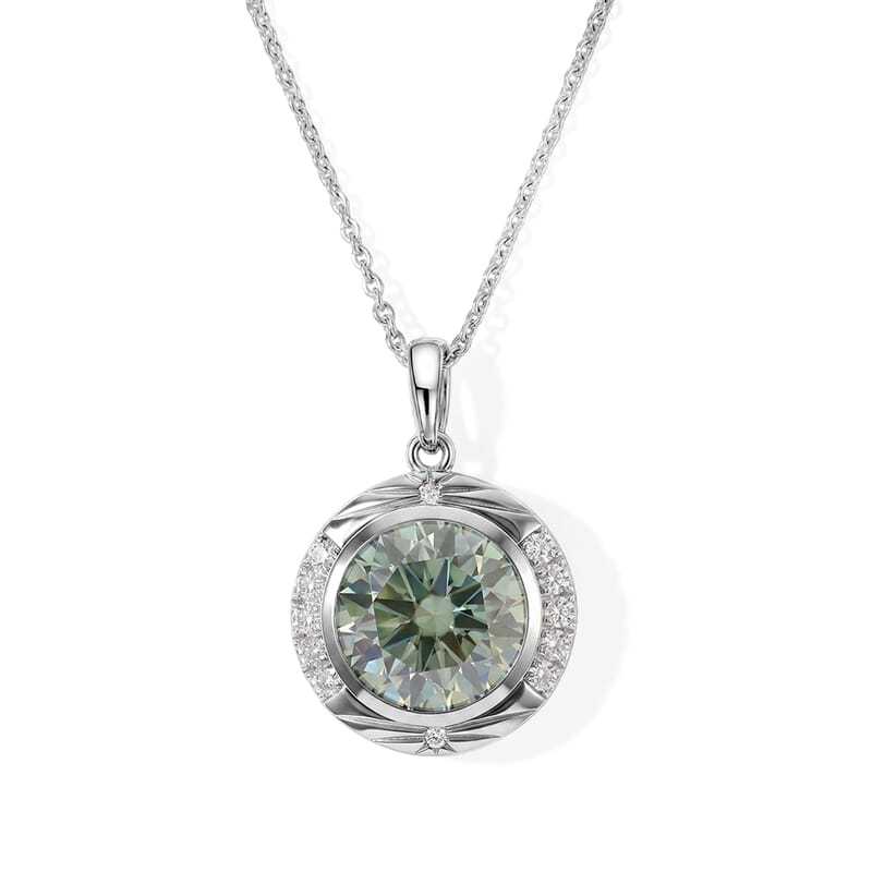 Certified and Appraised D'Joy Mint Green and White Moissanite 4.80 ctw Pendant Necklace (18 Inches) in Rhodium Over Sterling Silver