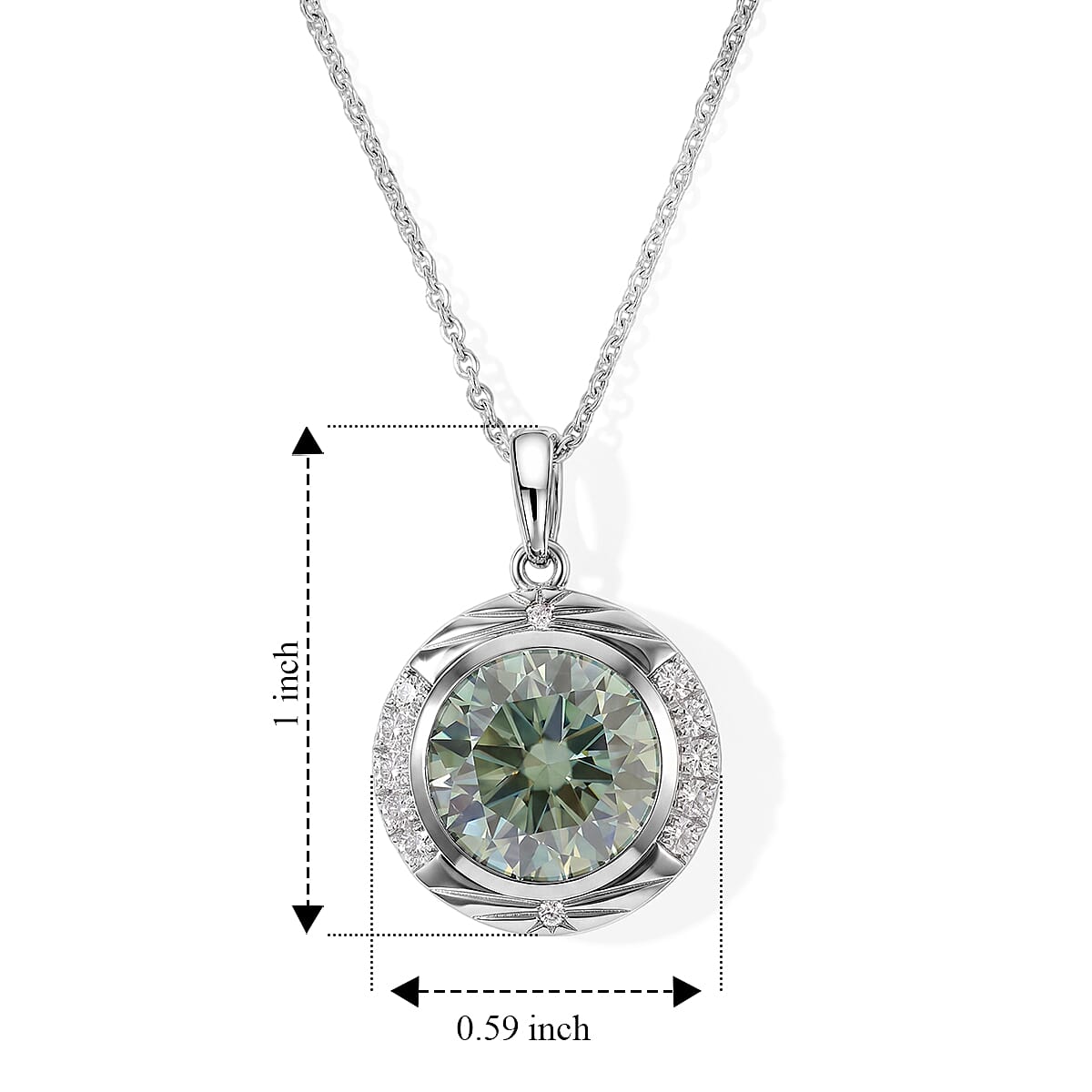 Certified and Appraised D'Joy Mint Green and White Moissanite 4.80 ctw Pendant Necklace (18 Inches) in Rhodium Over Sterling Silver