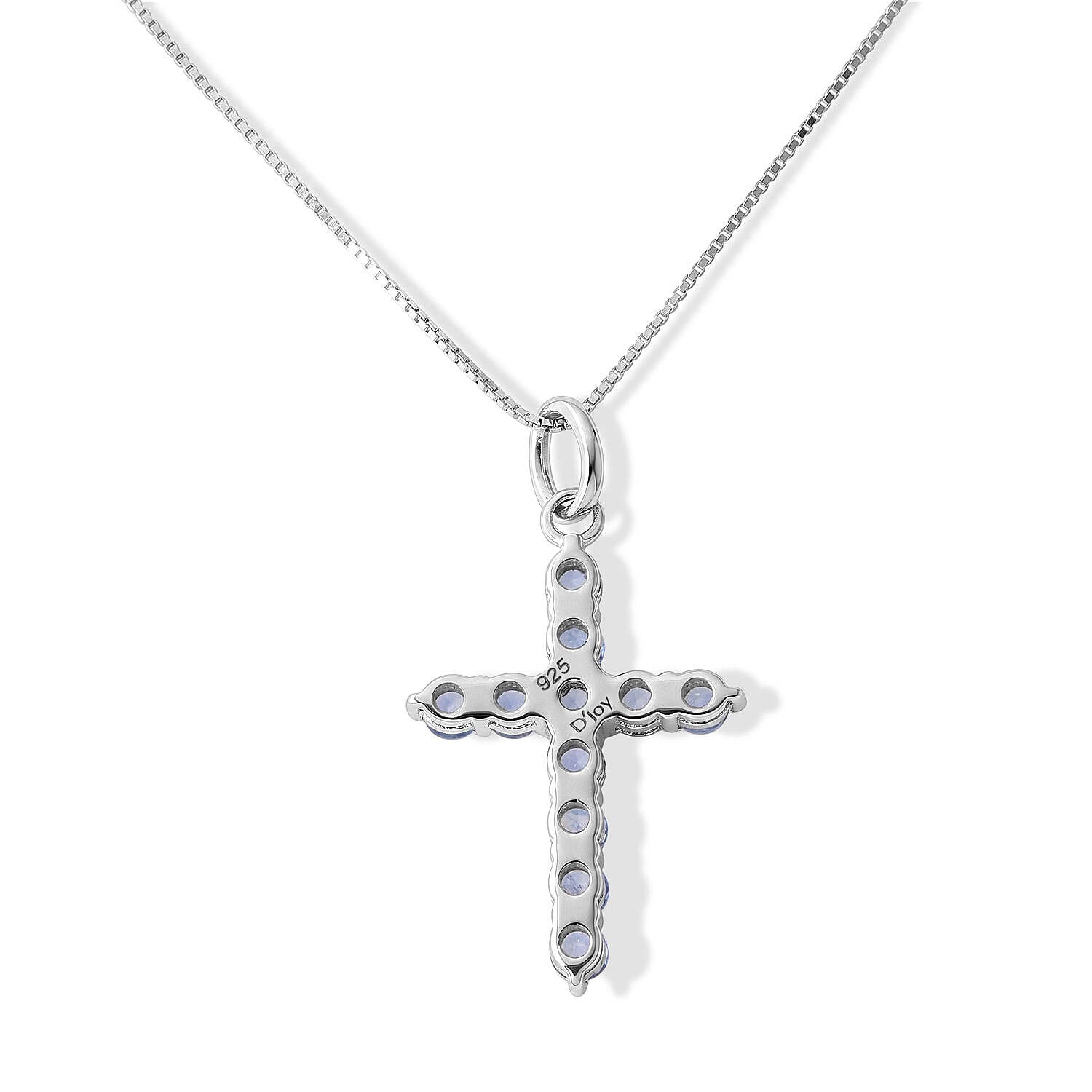 D'Joy Ceylon Blue Sapphire 1.00 ctw Cross Pendant Necklace in Rhodium Over Sterling Silver 20 Inches