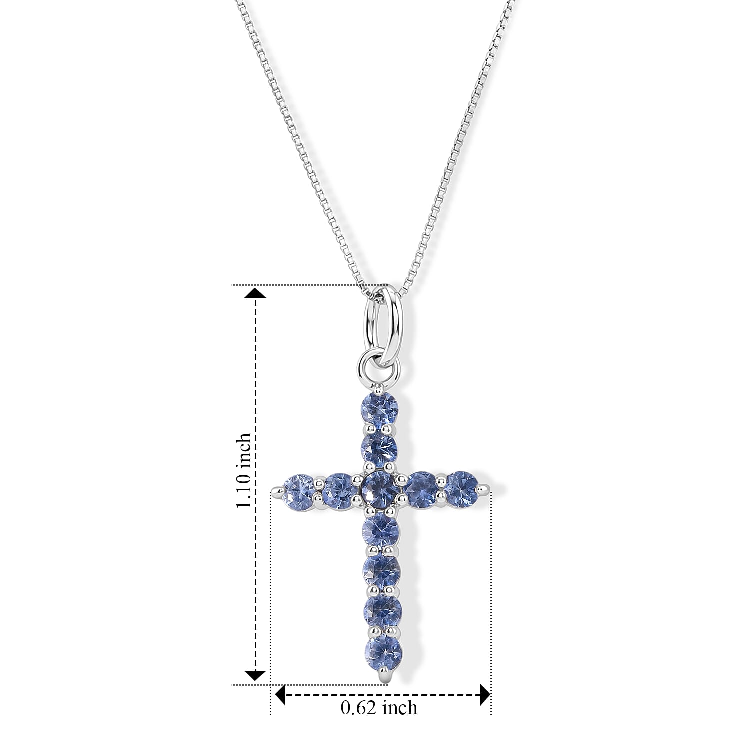 D'Joy Ceylon Blue Sapphire 1.00 ctw Cross Pendant Necklace in Rhodium Over Sterling Silver 20 Inches