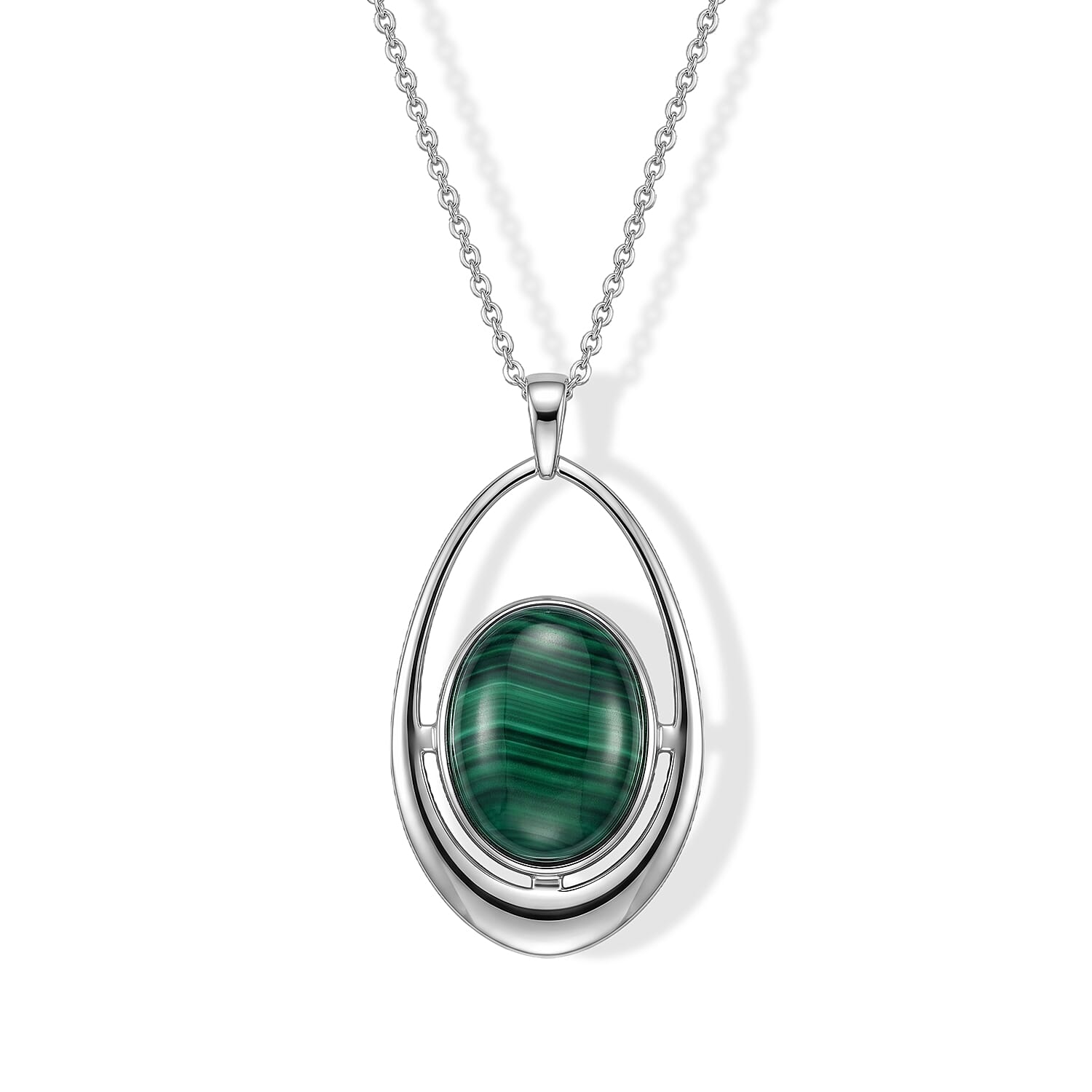EverTrue African Malachite 22.90 ctw Pendant in Platinum Bond with Stainless Steel Necklace 20 Inches