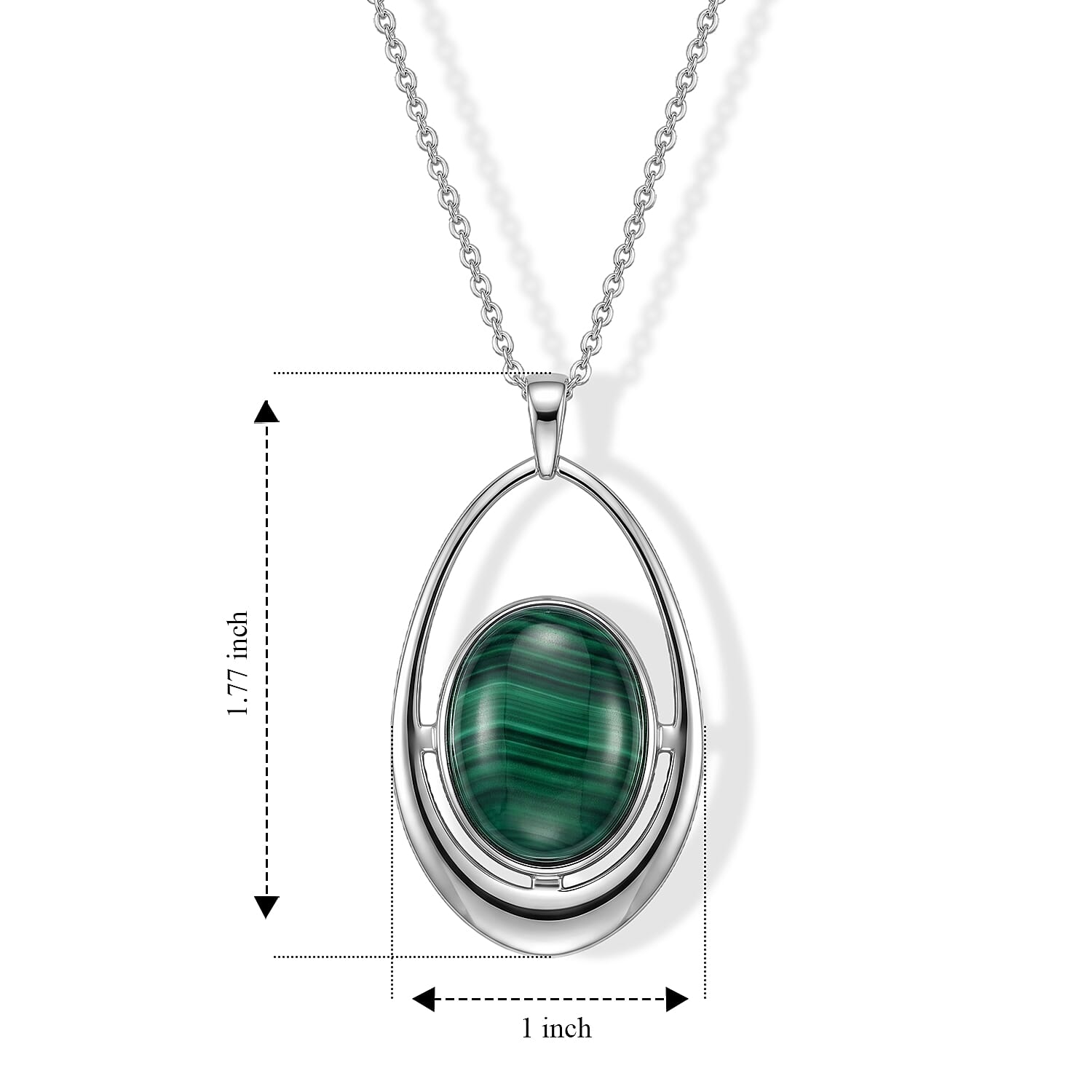 EverTrue African Malachite 22.90 ctw Pendant in Platinum Bond with Stainless Steel Necklace 20 Inches