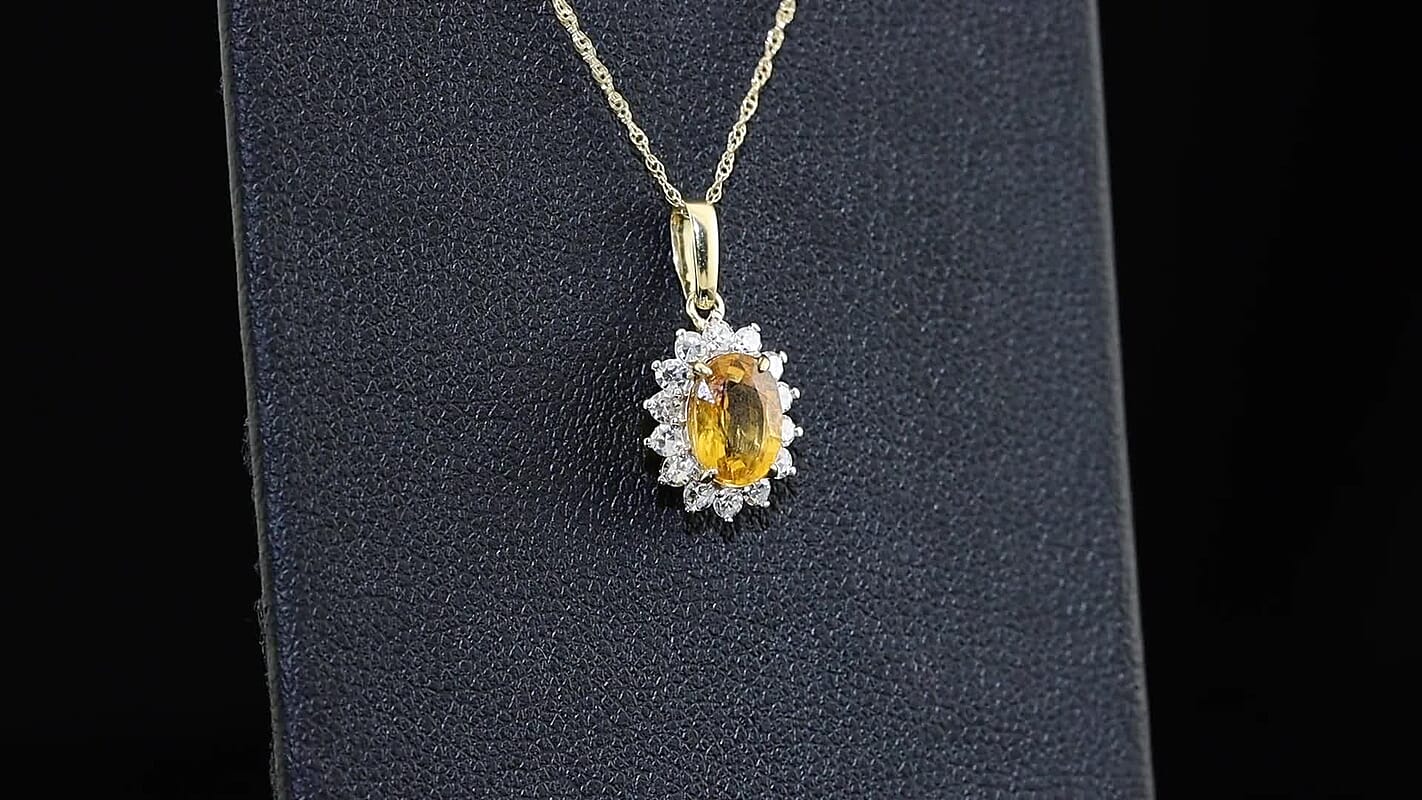 10K Yellow Gold AAA Yellow Sapphire, Luxuriant Lab Grown Diamond (E-F, VS) (0.30 cts) Pendant Necklace (18 Inches) 1.65 ctw