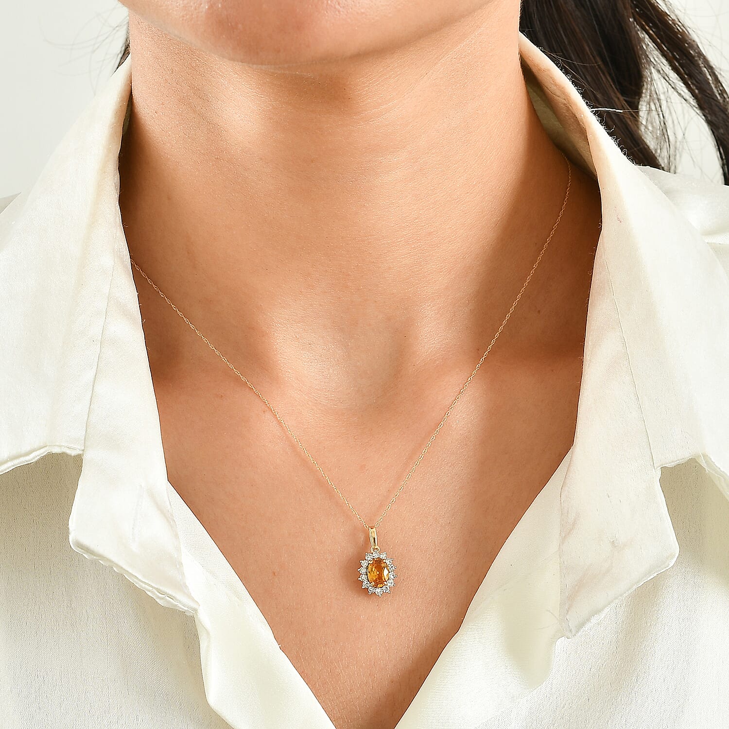 AAA Yellow Sapphire and Luxuriant Lab Grown Diamond E-F VS 1.65 ctw Pendant Necklace in 10K Yellow Gold 18 Inches