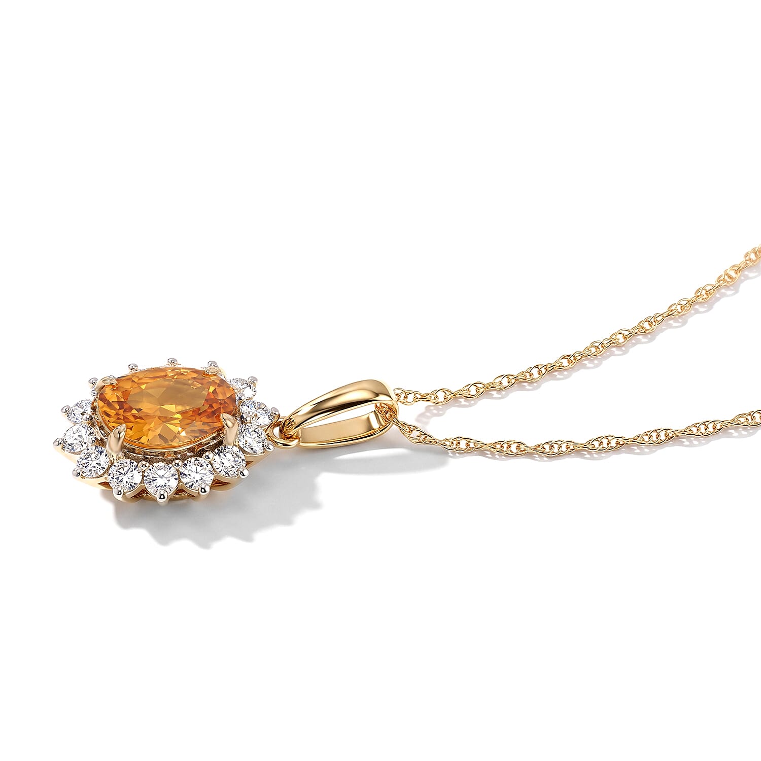 AAA Yellow Sapphire and Luxuriant Lab Grown Diamond E-F VS 1.65 ctw Pendant Necklace in 10K Yellow Gold 18 Inches