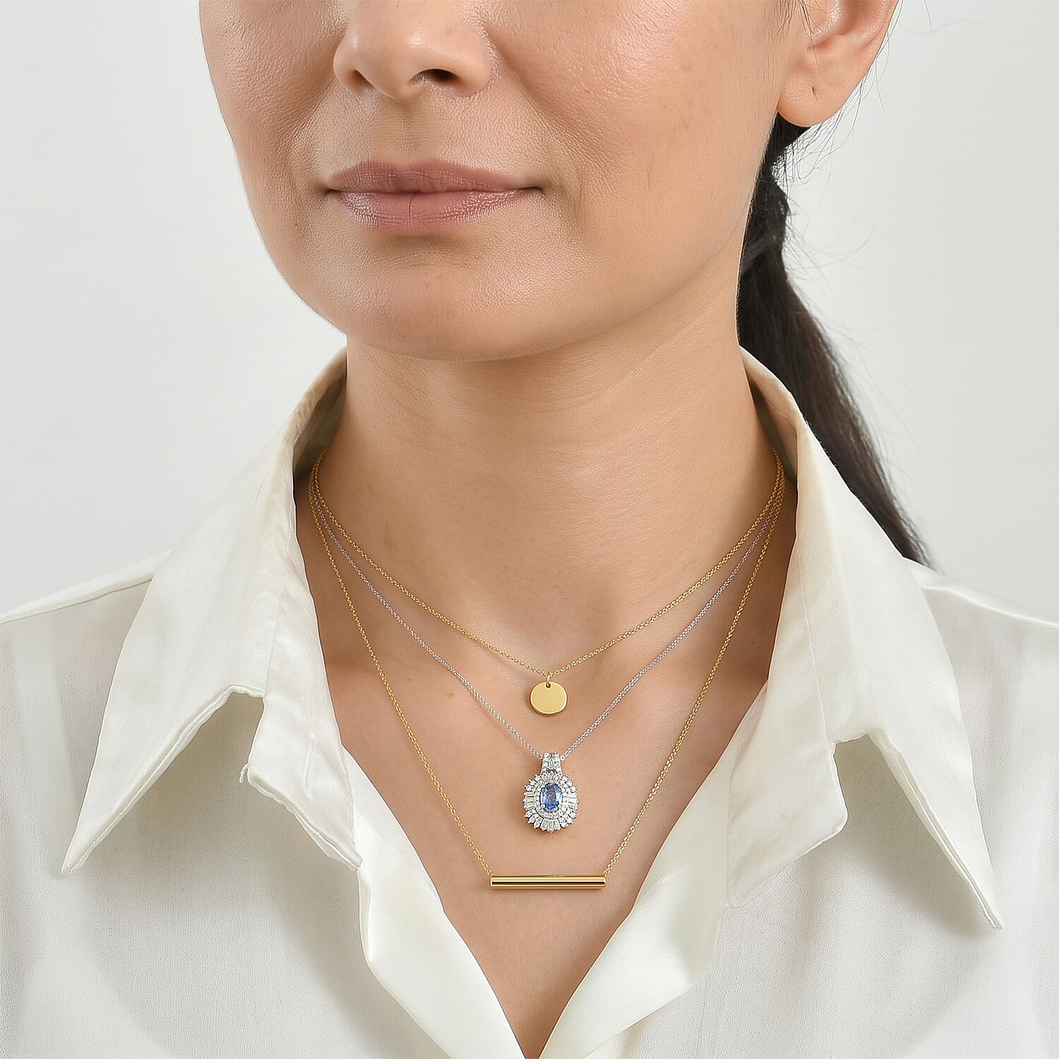 D'Joy Premium Ceylon Sapphire and Moissanite 1.90 ctw Pendant Necklace in Rhodium Over Sterling Silver (20 Inches)