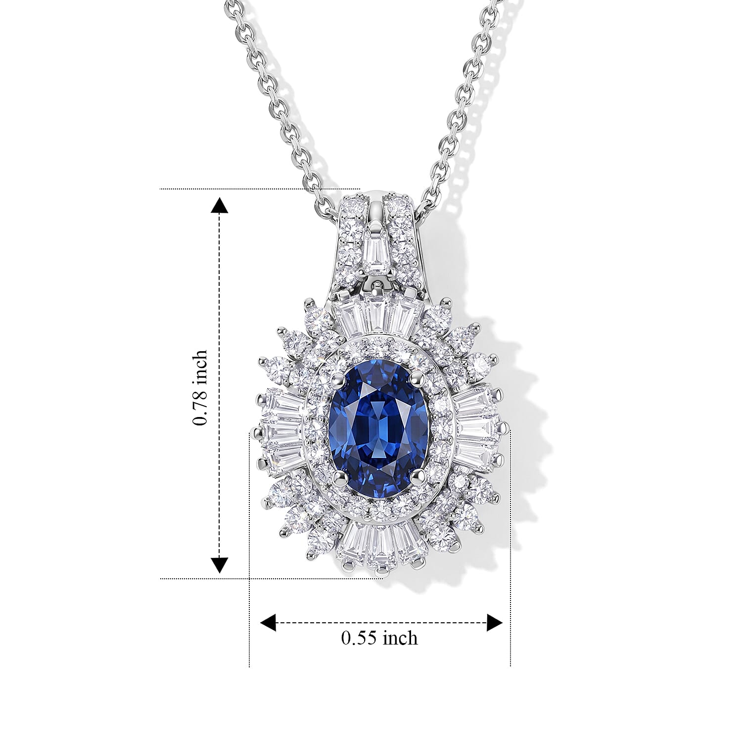 D'Joy Premium Ceylon Sapphire and Moissanite 1.90 ctw Pendant Necklace in Rhodium Over Sterling Silver (20 Inches)