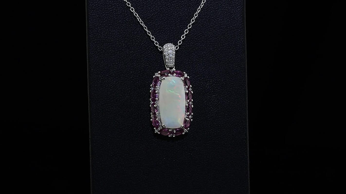 TLV D''Joy Premium Ethiopian Welo Opal, Multi Gemstone Pendant Necklace (20 Inches) in Rhodium Over Sterling Silver 4.75 ctw