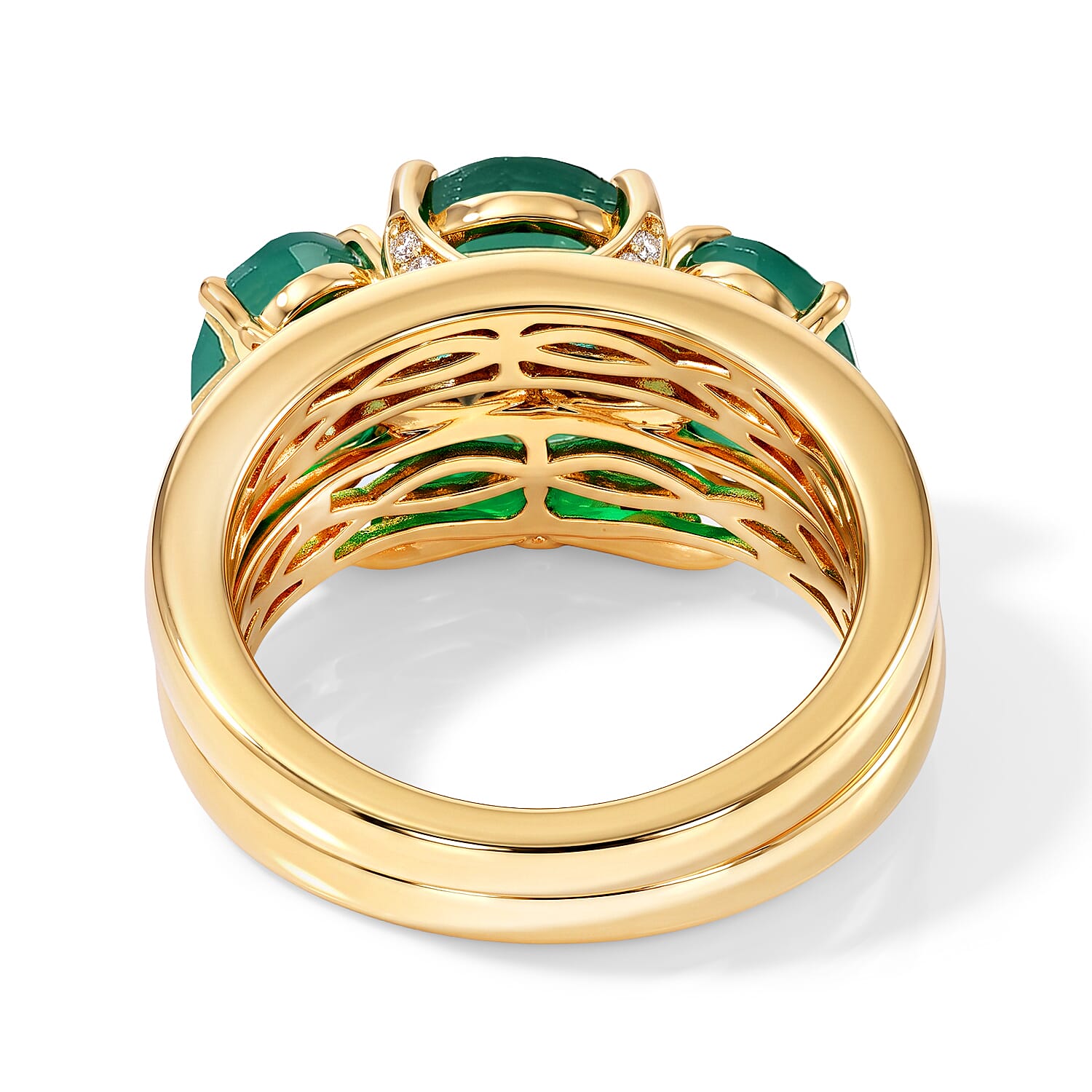 EverTrue Verde Onyx and White Zircon 6.10 ctw Set of 2 Ring in 18K YG Plated (Size 5.0)