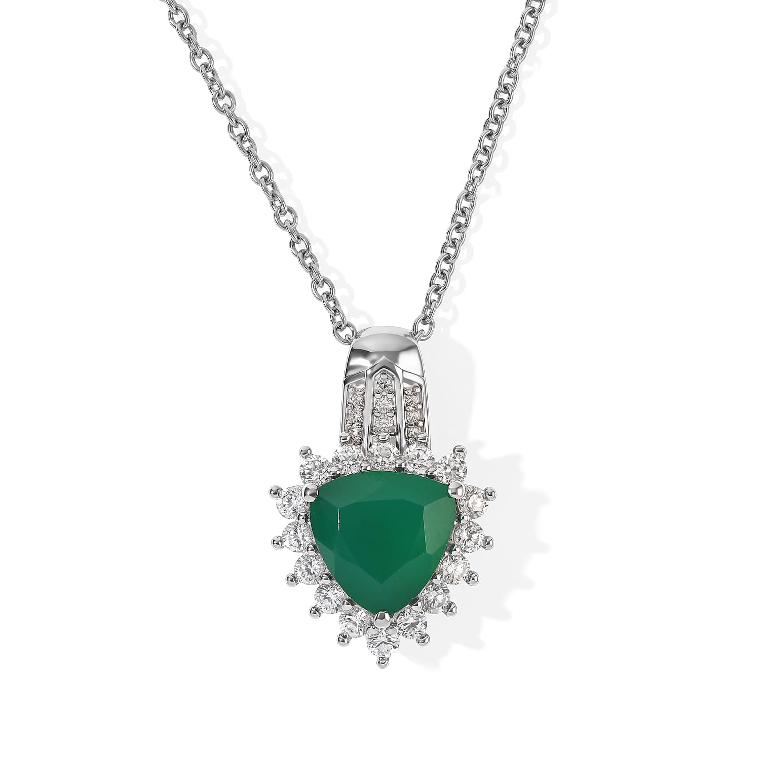 EverTrue Verde Onyx and White Zircon 4.50 ctw Pendant in Platinum Bond with Stainless Steel Necklace 20 Inches
