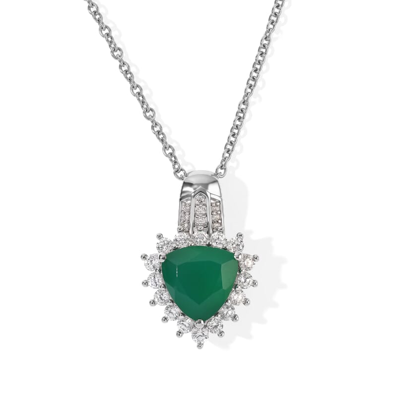 EverTrue Verde Onyx and White Zircon 4.50 ctw Pendant in Platinum Bond with Stainless Steel Necklace 20 Inches