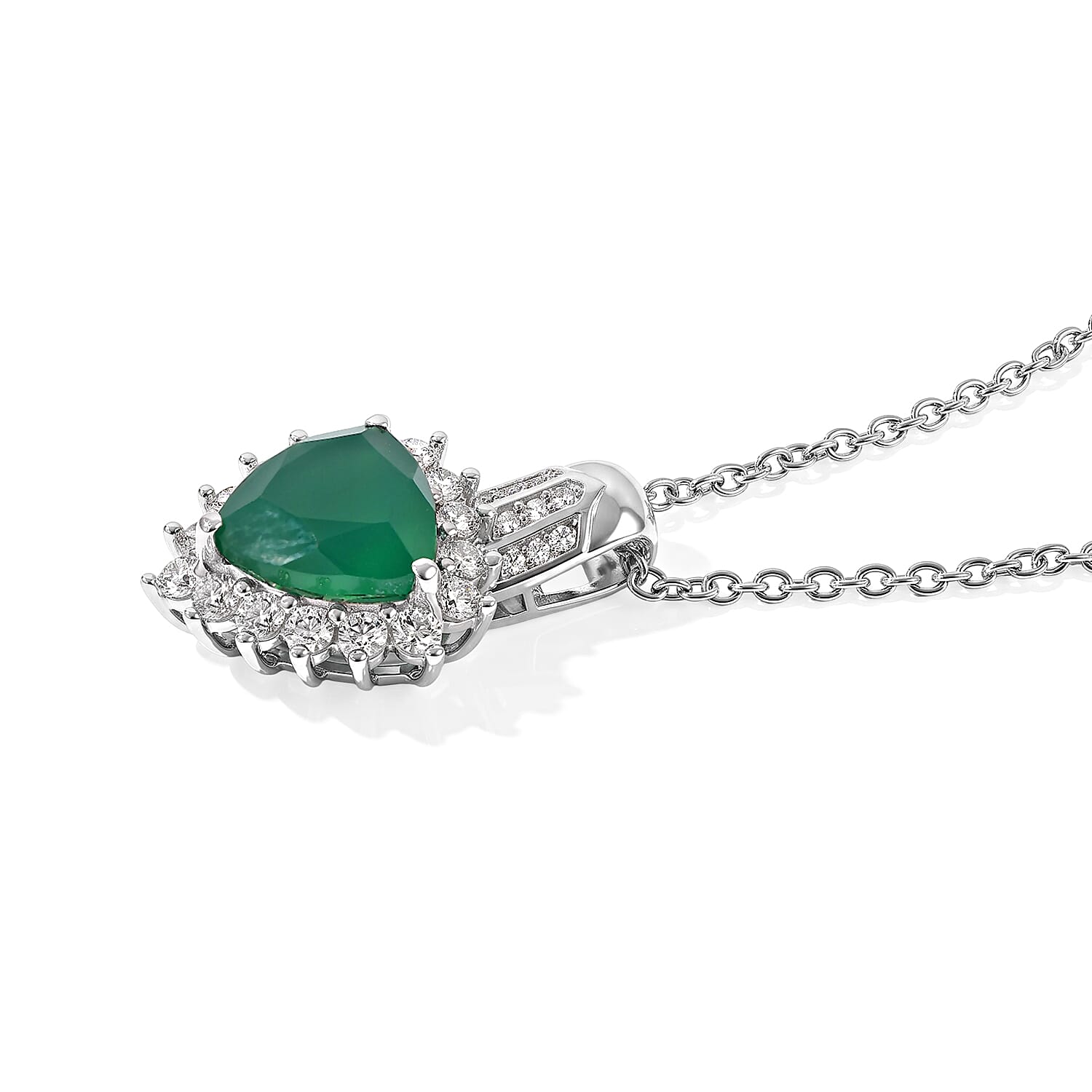 EverTrue Verde Onyx and White Zircon 4.50 ctw Pendant in Platinum Bond with Stainless Steel Necklace 20 Inches