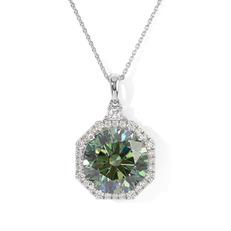 Certified and Appraised D'Joy Mint Green and White Moissanite 10.40 ctw Pendant Necklace (20 Inches) in Rhodium Over Sterling Silver