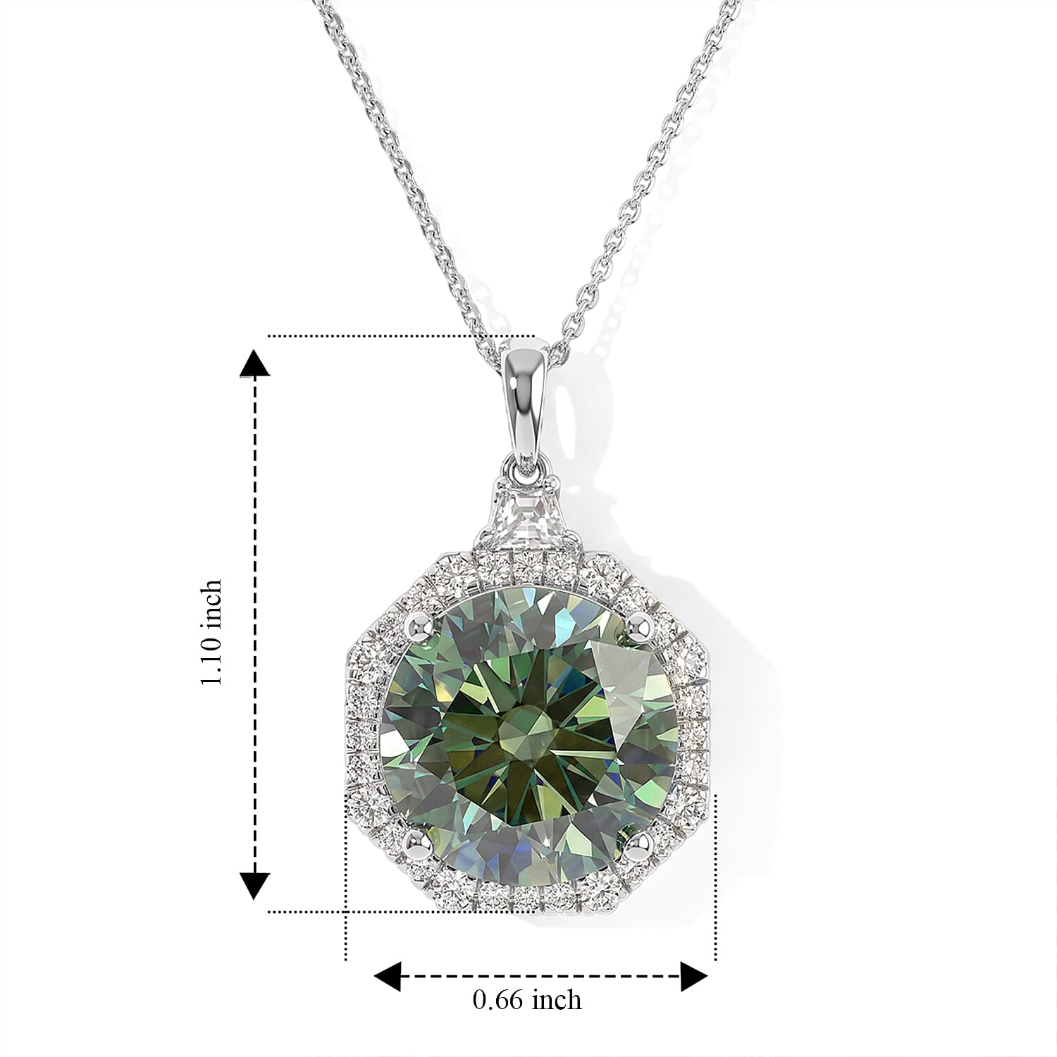 Certified and Appraised D'Joy Mint Green and White Moissanite 10.40 ctw Pendant Necklace (20 Inches) in Rhodium Over Sterling Silver