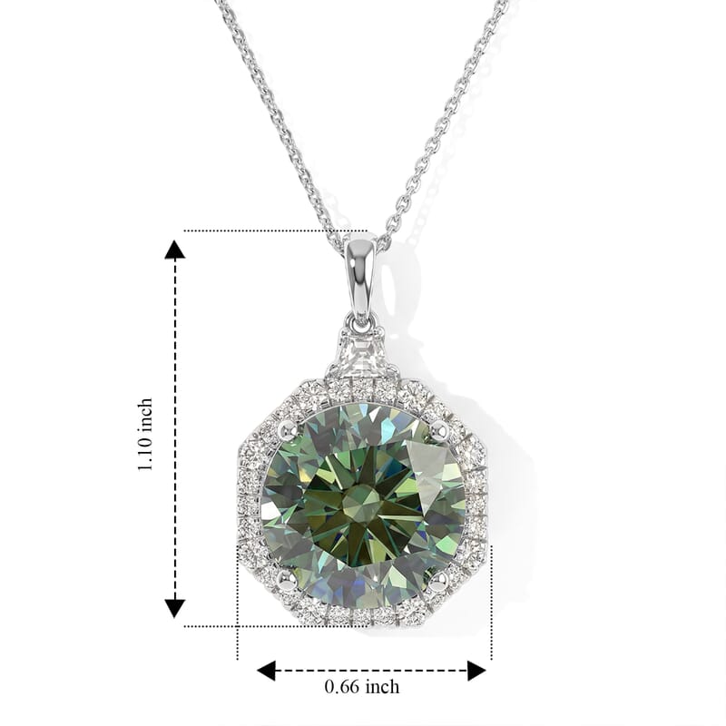 Certified and Appraised D'Joy Mint Green and White Moissanite 10.40 ctw Pendant Necklace (20 Inches) in Rhodium Over Sterling Silver