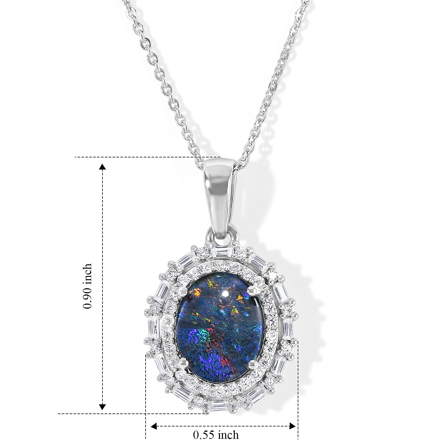 D'Joy Premium Australian Black Ridge Opal Triplet and Moissanite 2.30 ctw Astral Crown Pendant Necklace in Rhodium Over Sterling Silver 20 Inches