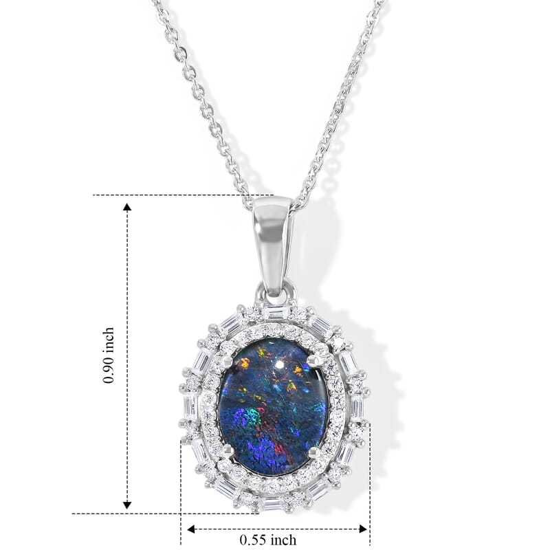 D'Joy Premium Australian Black Ridge Opal Triplet and Moissanite 2.30 ctw Astral Crown Pendant Necklace in Rhodium Over Sterling Silver 20 Inches