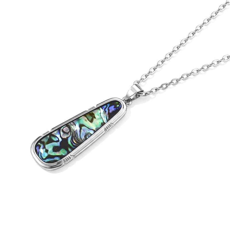 Abalone Shell Tranquil Beauty of The Ocean Pendant Necklace in Silvertone 20-22 Inches