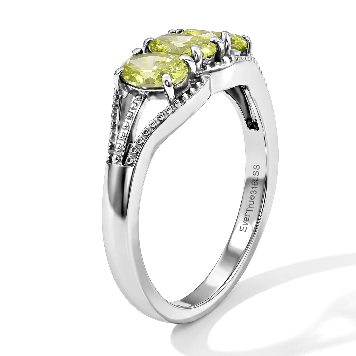 EverTrue Simulated Lime Diamond Ring (Size 5) and Pendant Necklace (20 Inches) in Stainless Steel