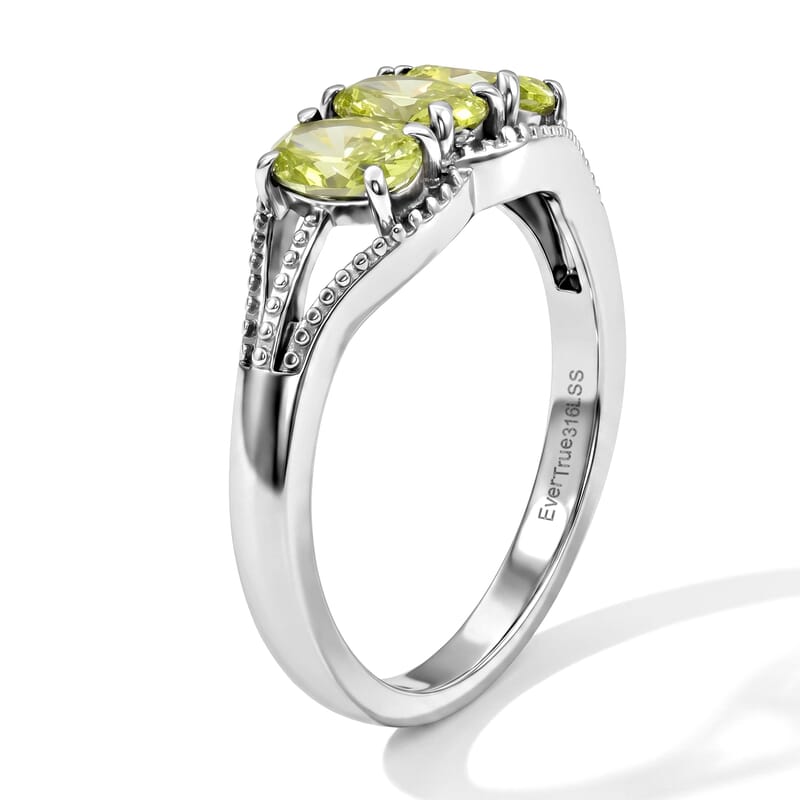 EverTrue Simulated Lime Diamond Ring (Size 5) and Pendant Necklace (20 Inches) in Stainless Steel