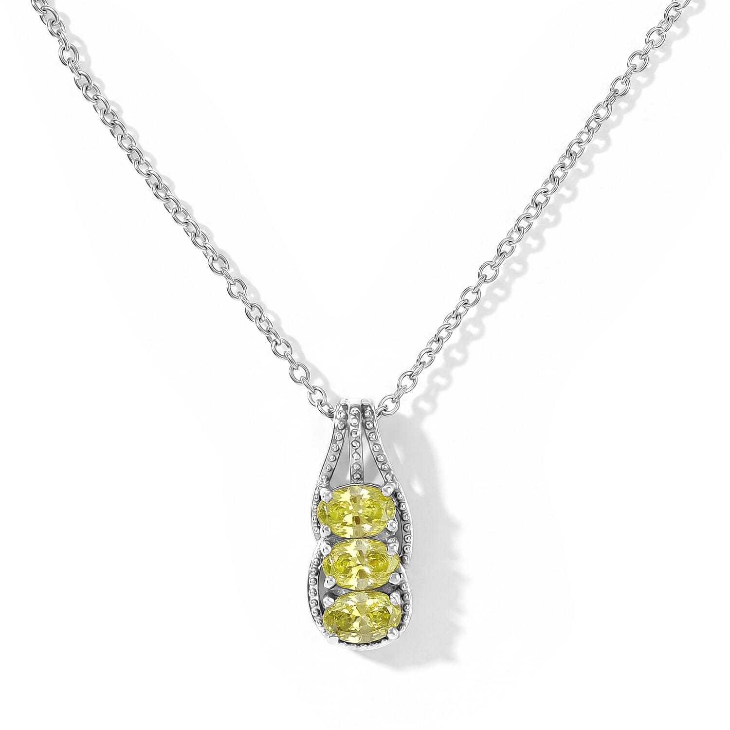 EverTrue Simulated Lime Diamond Ring (Size 5) and Pendant Necklace (20 Inches) in Stainless Steel