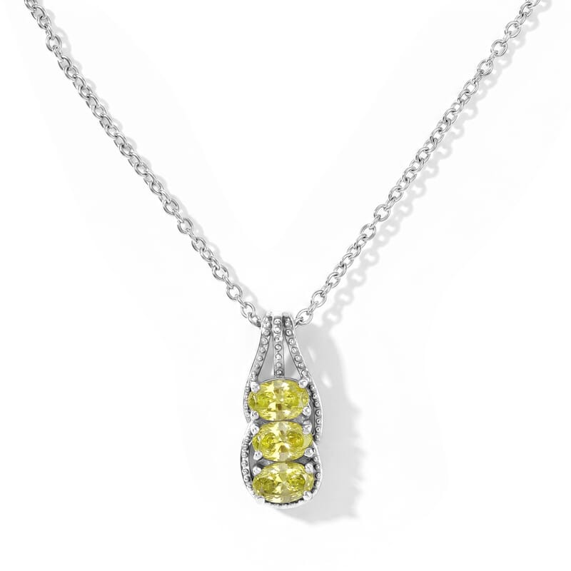 EverTrue Simulated Lime Diamond Ring (Size 5) and Pendant Necklace (20 Inches) in Stainless Steel