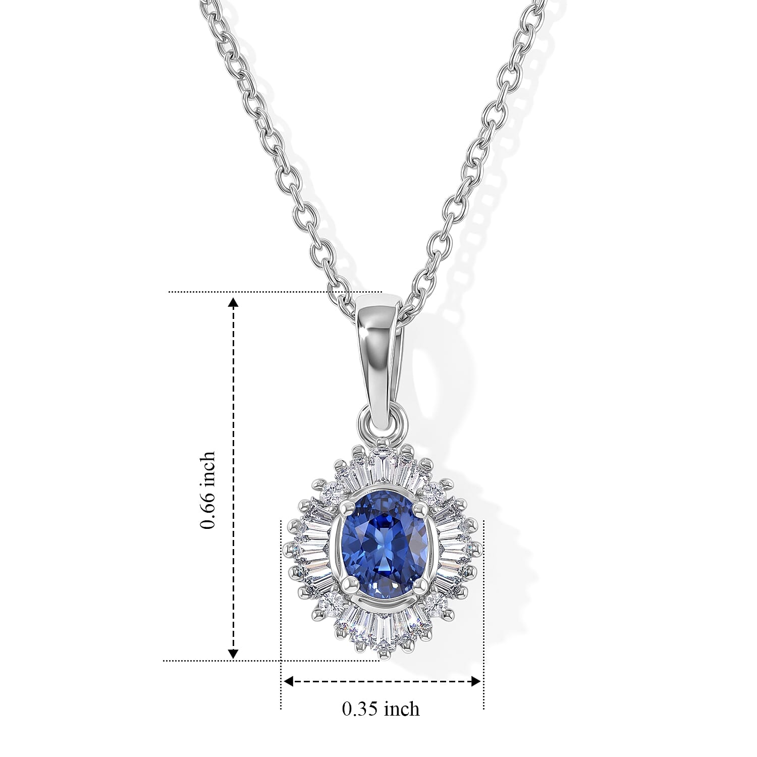 D'Joy Ceylon Blue Sapphire and Diamond 0.60 ctw Pendant Necklace in Rhodium Over Sterling Silver 20 Inches