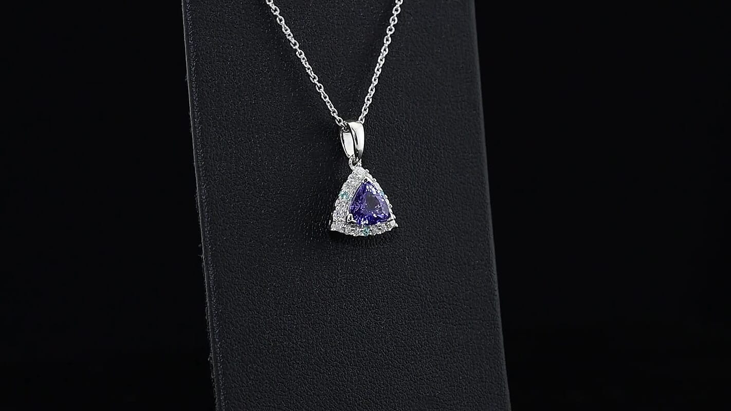 Certified and Appraised D''Joy Premium Tanzanite, Paraiba Tourmaline and Moissanite Pendant Necklace (18 Inches) in Rhodium Over Sterling Silver 1.35 ctw
