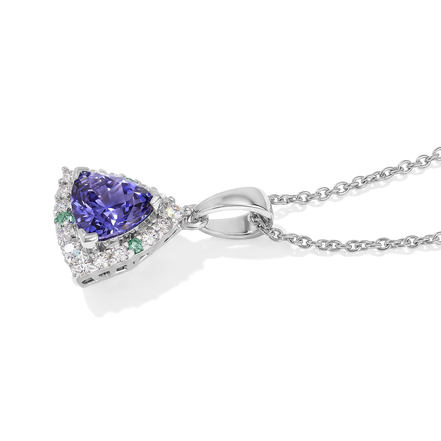 Certified and Appraised D'Joy Premium Tanzanite, Paraiba Tourmaline and Moissanite 1.35 ctw Pendant Necklace in Rhodium Over Sterling Silver 18 Inches