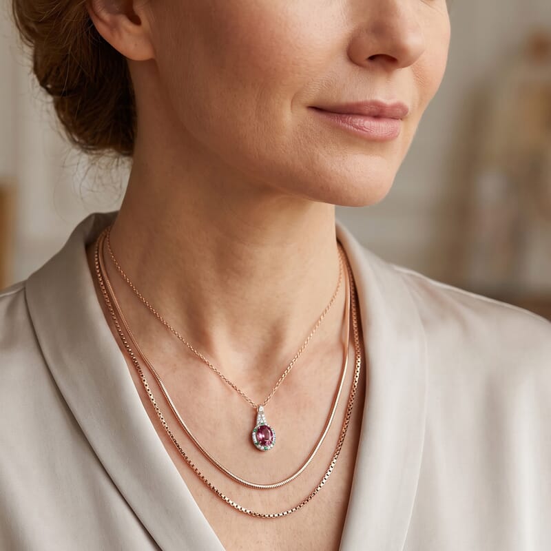 Certified and Appraised Luxoro AAA Pink Tourmaline, Paraiba Tourmaline and Diamond I2 2.66 ctw Pendant Necklace in 10K Rose Gold (18 Inches)