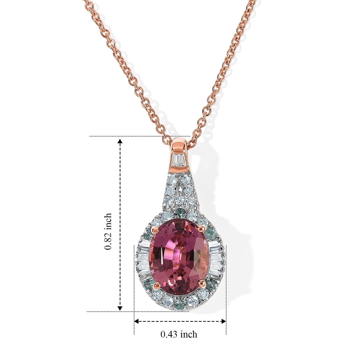 Certified and Appraised Luxoro AAA Pink Tourmaline, Paraiba Tourmaline and Diamond I2 2.66 ctw Pendant Necklace in 10K Rose Gold (18 Inches)
