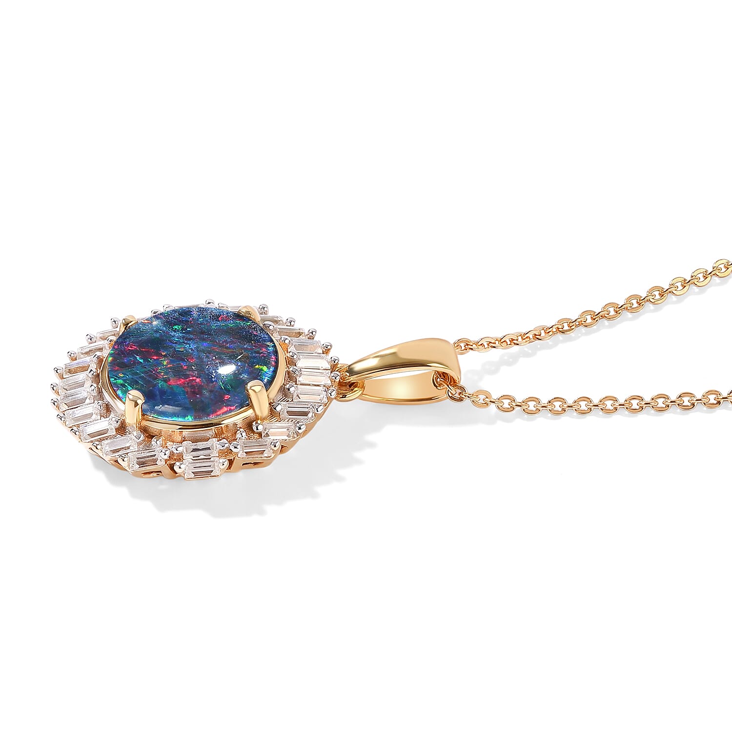 D'Joy Premium Australian Black Ridge Opal Triplet and Moissanite 1.70 ctw Imperial Starlight Pendant Necklace in 18K Vermeil Yellow Gold Over Sterling Silver 20 Inches