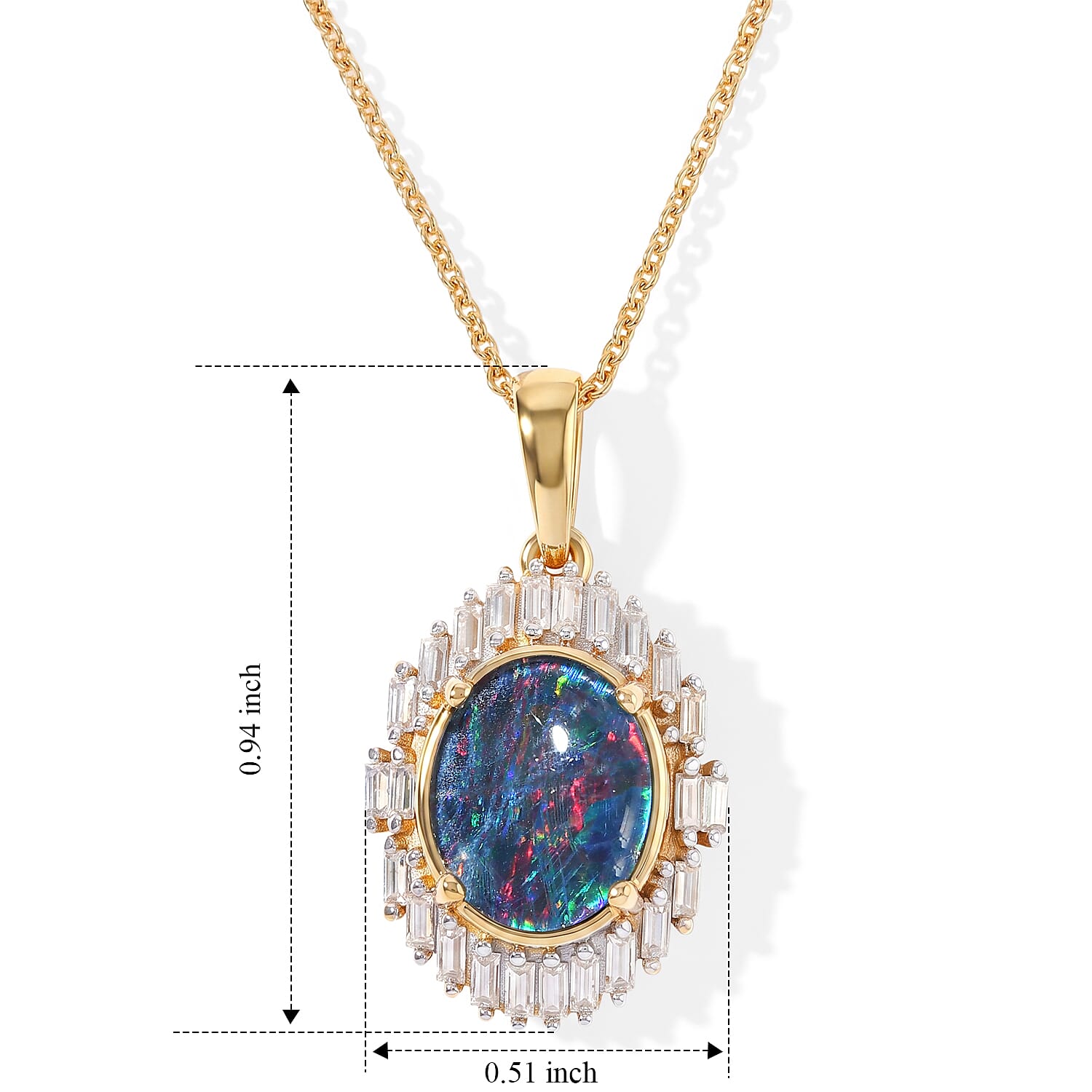 D'Joy Premium Australian Black Ridge Opal Triplet and Moissanite 1.70 ctw Imperial Starlight Pendant Necklace in 18K Vermeil Yellow Gold Over Sterling Silver 20 Inches