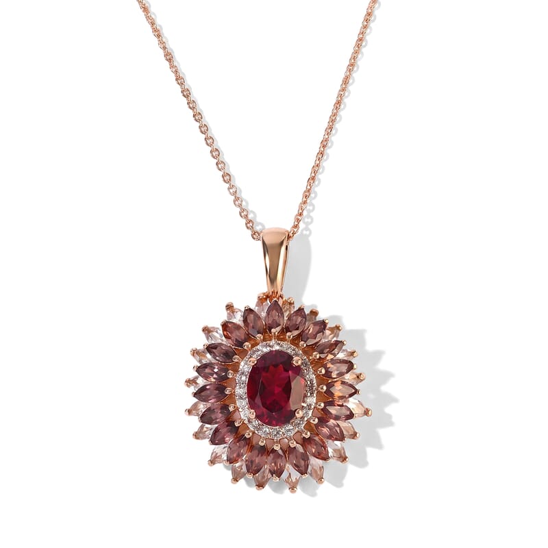 D'Joy Premium Tanzanian Wine Garnet, Champagne and White Zircon 6.15 ctw Pendant Necklace in 18K Vermeil Rose Gold Over Sterling Silver 20 Inches