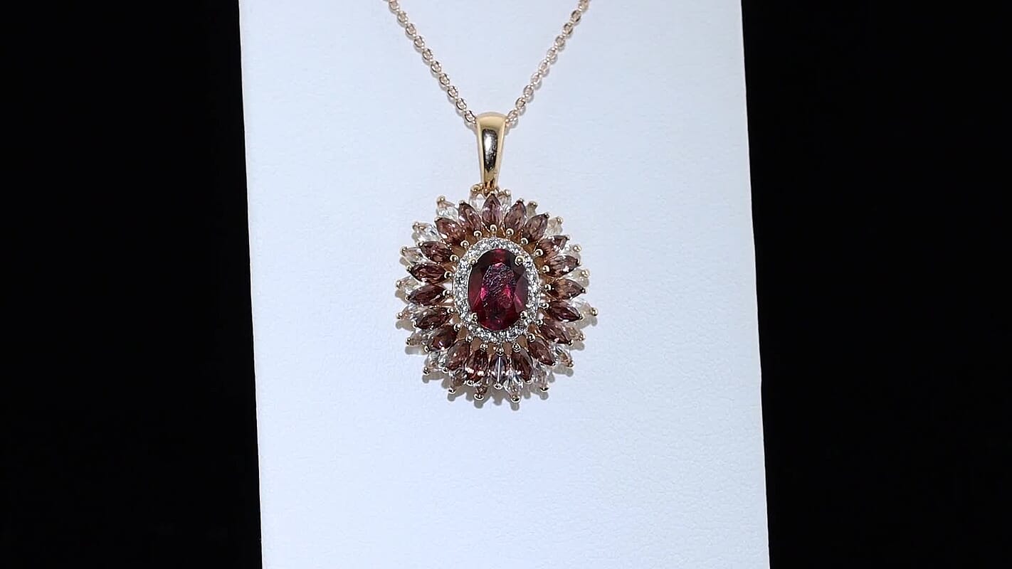 D''Joy Premium Tanzanian Wine Garnet, Champagne and White Zircon 6.15 ctw Pendant Necklace in 18K Vermeil Rose Gold Over Sterling Silver 20 Inches