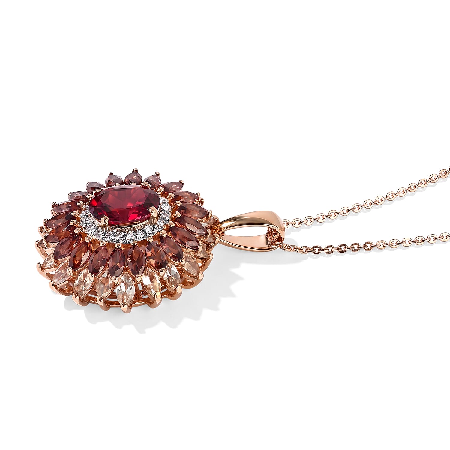 D'Joy Premium Tanzanian Wine Garnet, Champagne and White Zircon 6.15 ctw Pendant Necklace in 18K Vermeil Rose Gold Over Sterling Silver 20 Inches