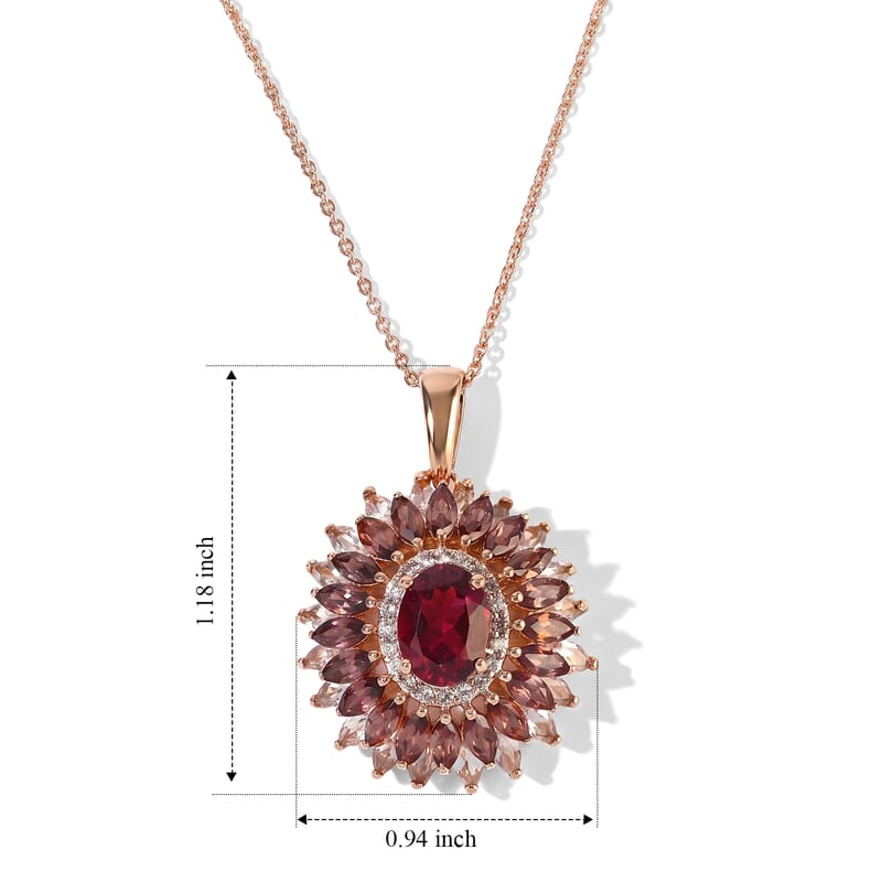 D'Joy Premium Tanzanian Wine Garnet, Champagne and White Zircon 6.15 ctw Pendant Necklace in 18K Vermeil Rose Gold Over Sterling Silver 20 Inches