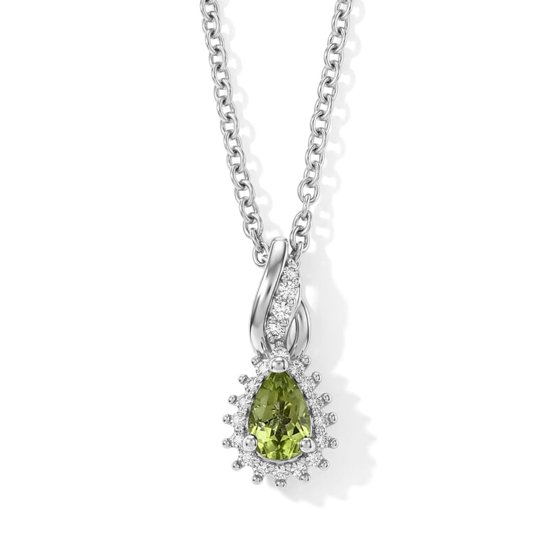 EverTrue Hebei Peridot and Simulated Diamond 0.60 ctw Pendant in Platinum Bond with Stainless Steel Necklace 20 Inches