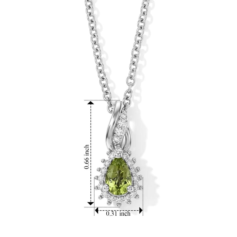 EverTrue Hebei Peridot and Simulated Diamond 0.60 ctw Pendant in Platinum Bond with Stainless Steel Necklace 20 Inches