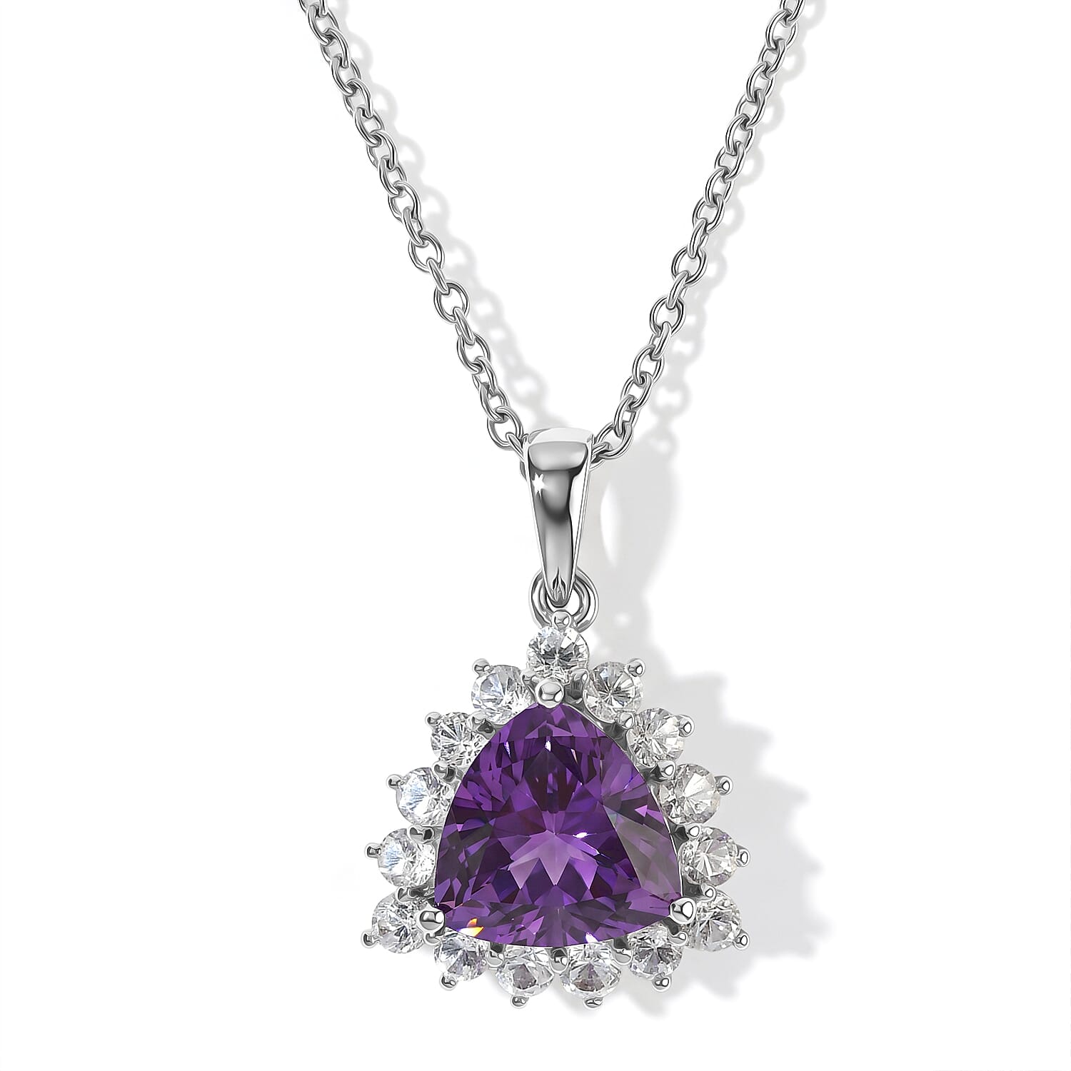 EverTrue Lab Grown Color Change and White Sapphire 6.15 ctw Pendant in Platinum Bond Stainless Steel Necklace 20 Inches