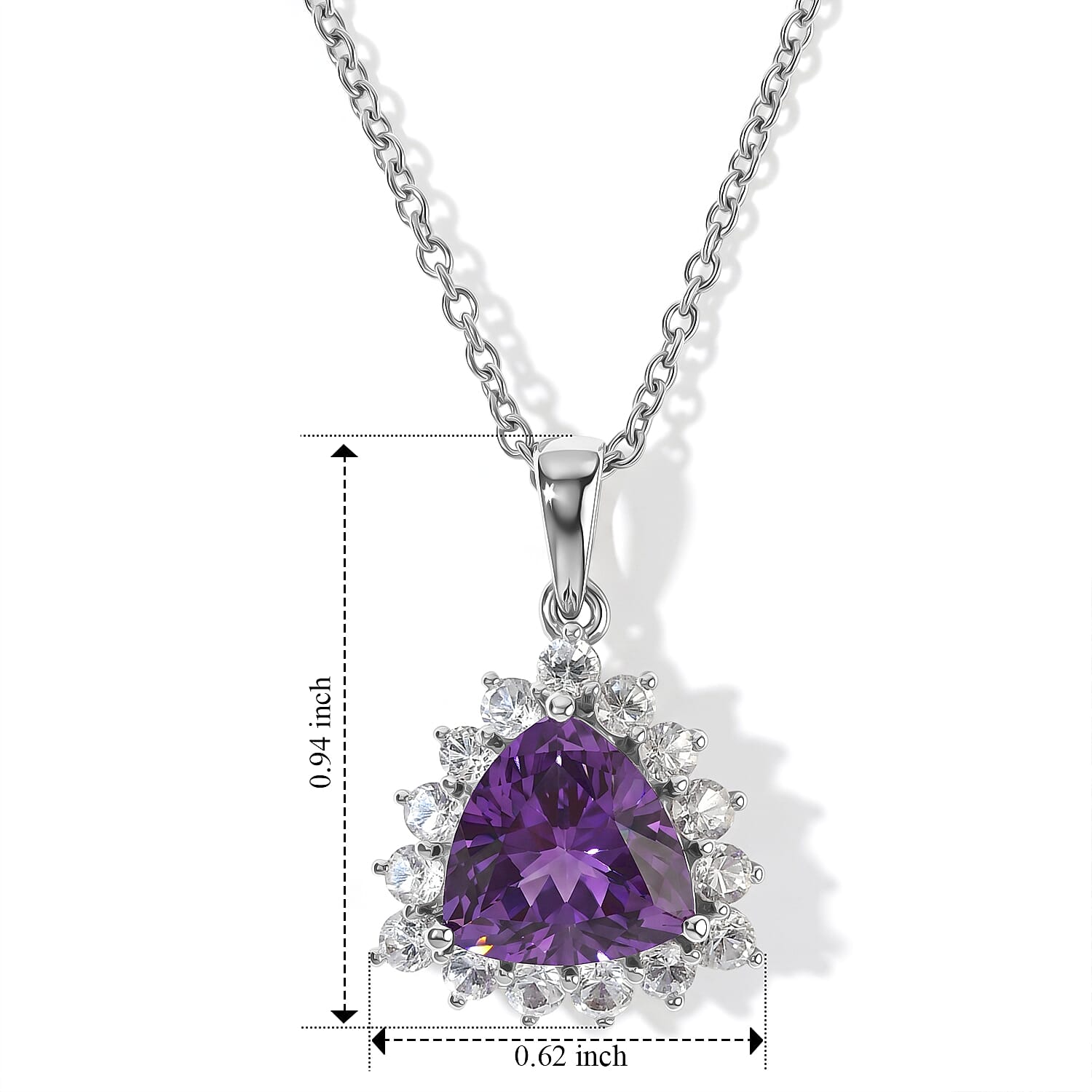 EverTrue Lab Grown Color Change and White Sapphire 6.15 ctw Pendant in Platinum Bond Stainless Steel Necklace 20 Inches