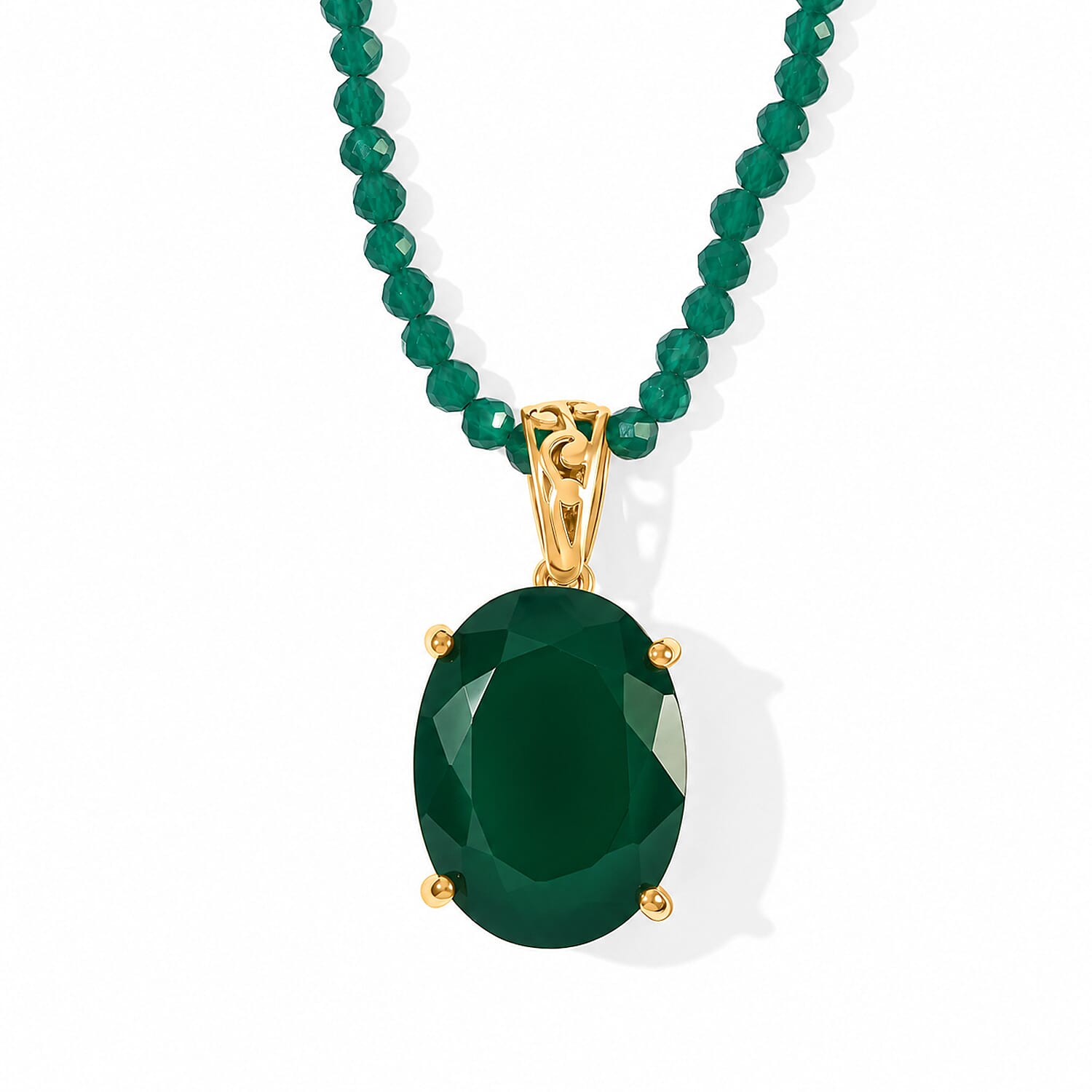 EverTrue Verde Onyx 25.95 ctw Pendant with Beaded Necklace in 18K YG Plated 18 Inches