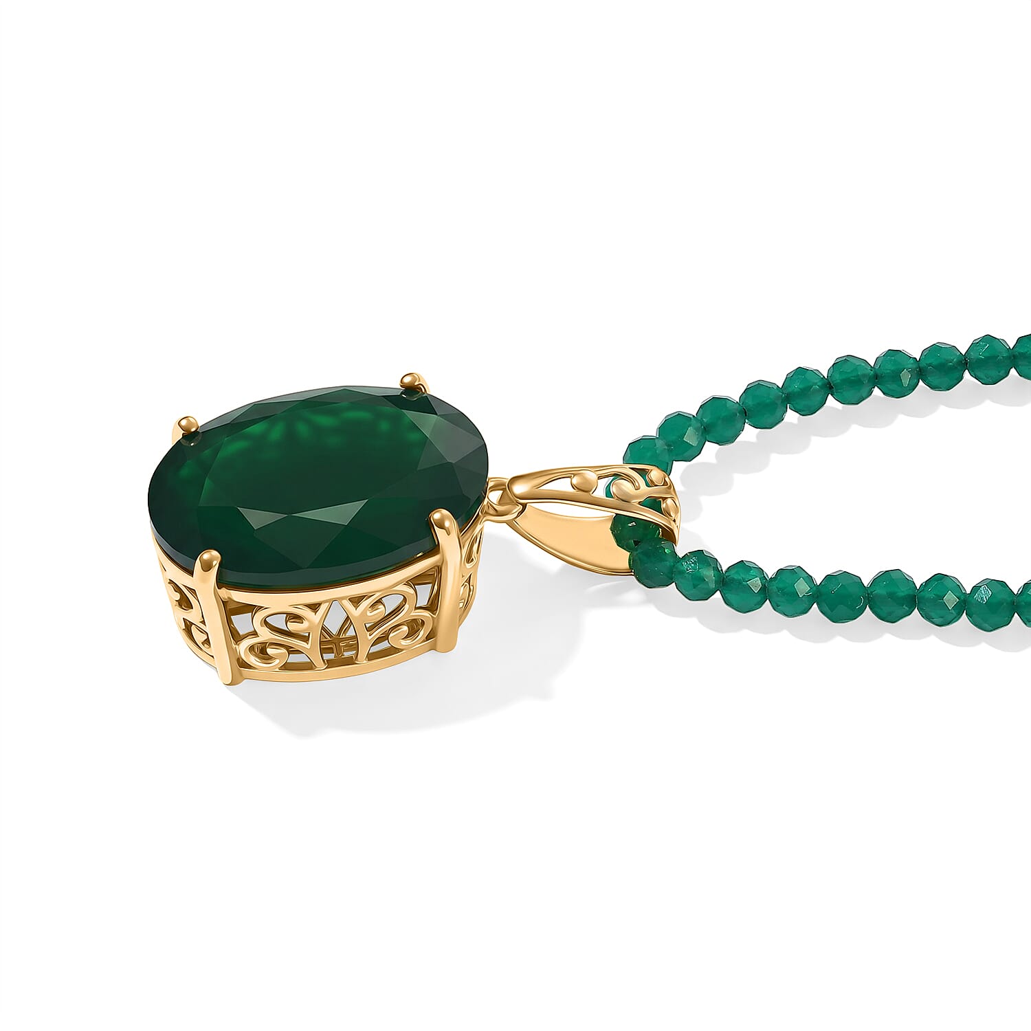 EverTrue Verde Onyx 25.95 ctw Pendant with Beaded Necklace in 18K YG Plated 18 Inches