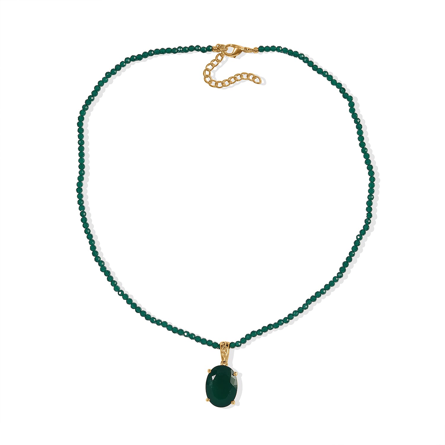 EverTrue Verde Onyx 25.95 ctw Pendant with Beaded Necklace in 18K YG Plated 18 Inches